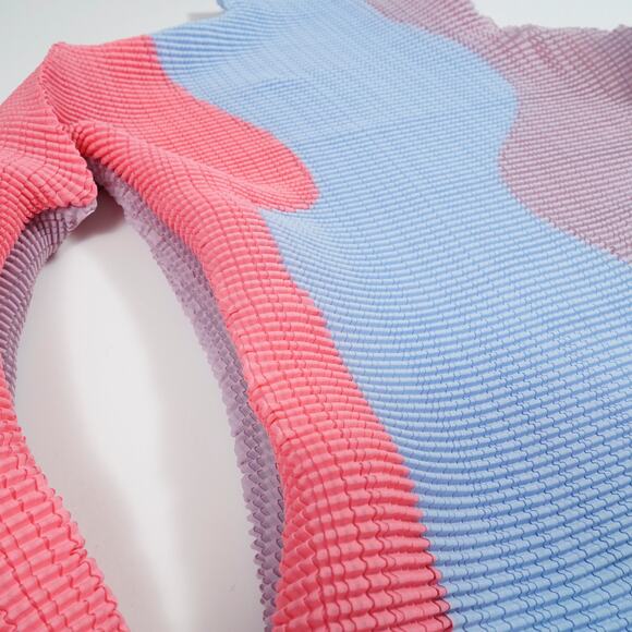 Issey Miyake Mainline Pleated Long Sleeve High Neck Top 2 Blue Pink IM58FJ187 - Picture 5 of 13